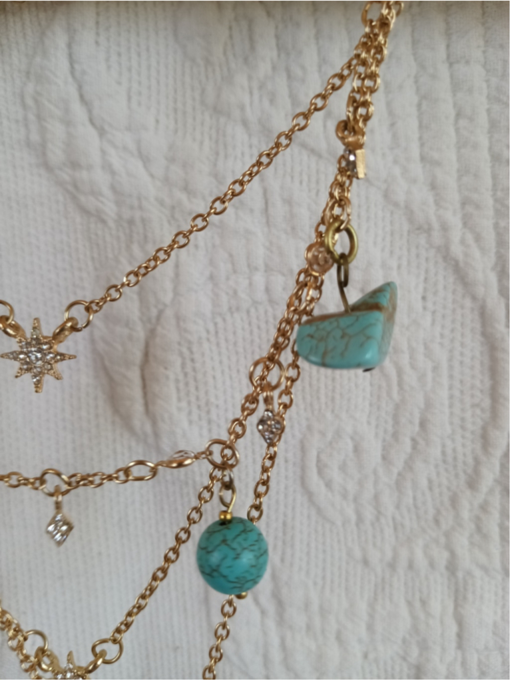 Inlaid Yak Bone Pendant on Layered Gold Plated chain Turquoise howlite red coral - Picture 5 of 11